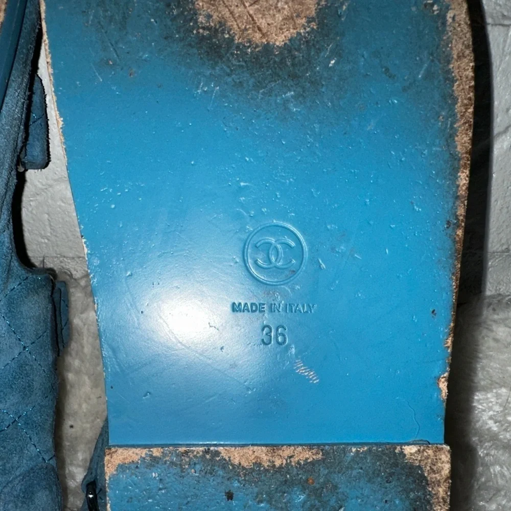 Chanel C2021 Blue Suede Dad Sandals Size 36